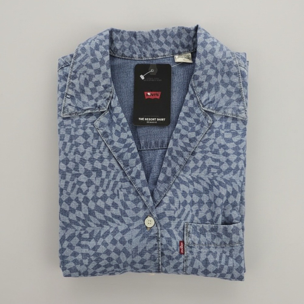 Levi's Short Sleeve Button Up‎ Shirt Blue Patterned Men's Medium NWT